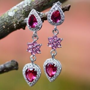 New Pink Tourmaline Earrings Sterling Silver , October birthstone